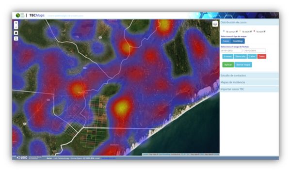 Visualización de la concentración de casos de tuberculosis mediante un mapa de calor