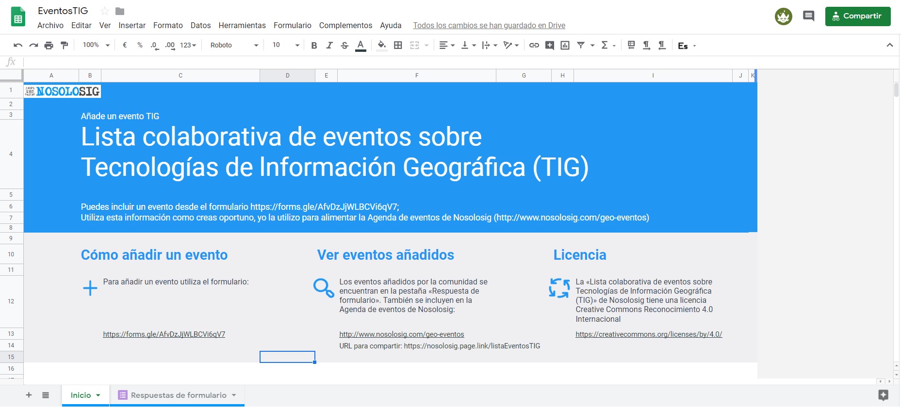 Lista colaborativa de eventos sobre Tecnologías de la Información Geográfica