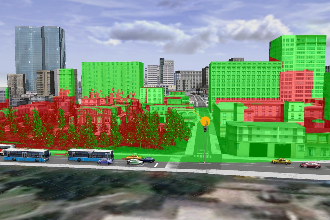 Ejemplificación de las áreas visuales de las cámaras de videovigilancia vistas con realidad virtual