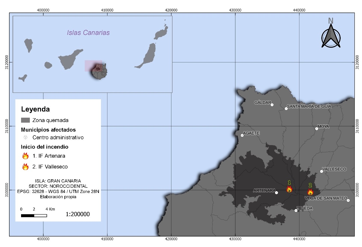 Gran incendio forestal 2019 en Gran Canaria. Área de estudio